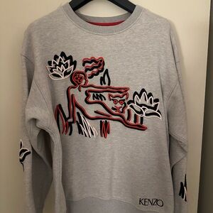Kenzo Gray Crewneck Sweater with Artistic Design